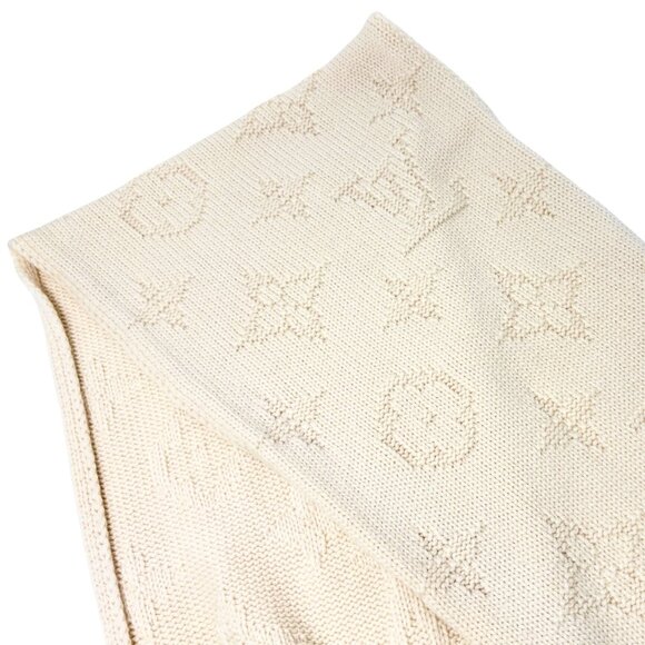 LOUIS VUITTON Vintage Monogram Escharpe Fur Scarf Shawl Cream Cashmere [106438] - Picture 5 of 12